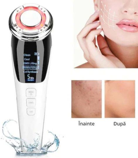 Aparat Facial 5 În 1 Ems Rf Led Multicolor Masaj cu Vibrații Reîncărcabil USB pentru Față și Gât Viacare