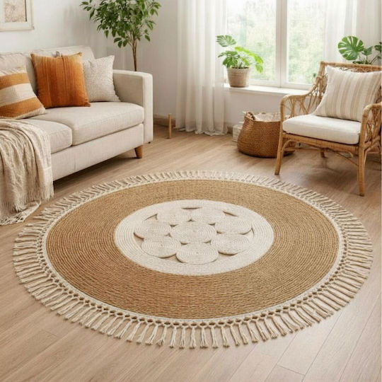 Iliadis Teppich Rund Sommer aus Jute mit Fransen Natural-beige