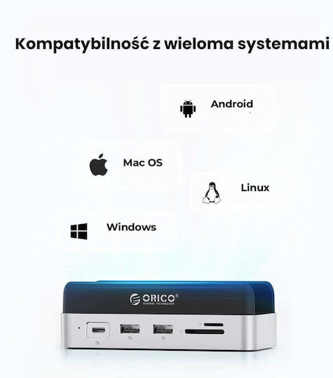 Orico Minidock und Stand USB-C Dockingstationen für Laptops mit HDMI 4K PowerDelivery Ethernet Silber