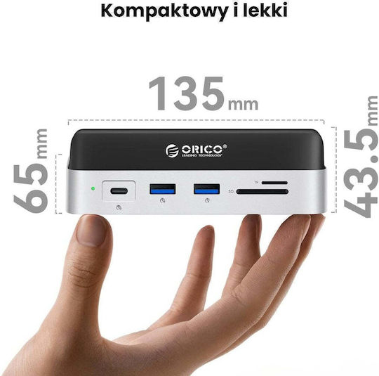Orico Minidock und Stand USB-C Dockingstationen für Laptops mit HDMI 4K PowerDelivery Ethernet Silber