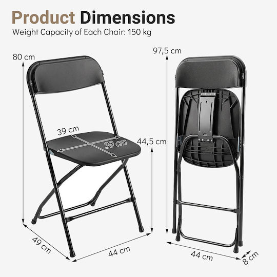 Metal Foldable Black Dining Chair 97.5x44x