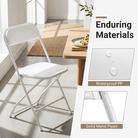 Metal Foldable Dining Chair White 97.5x44x