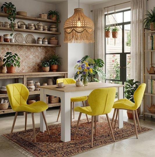 Dining Chair 52x47x46cm Yellow Velvet Dining Chair 52x47x46cm Yellow Velvet