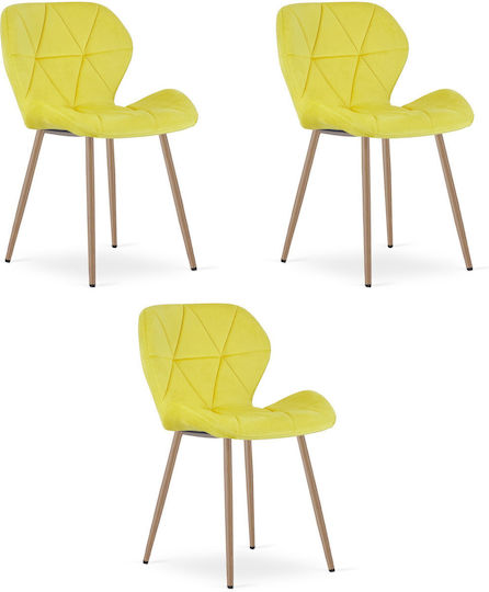 Ess- und Küchenstühle Samt Gelb 3 Stück 61x51x52cm Ess- und Küchenstühle Samt Gelb 3 Stück 61x51x52cm