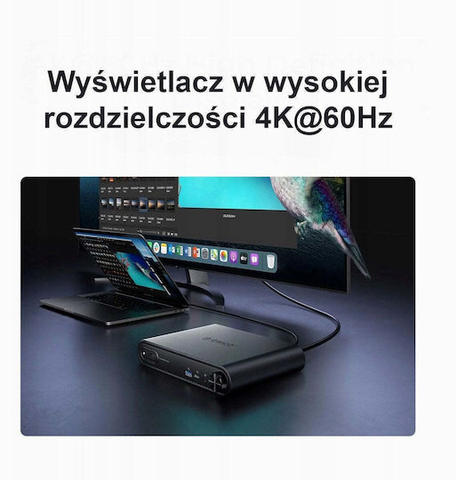 Orico PTM1 USB-C Докинг станция с HDMI 4K PD Ethernet Сребриста