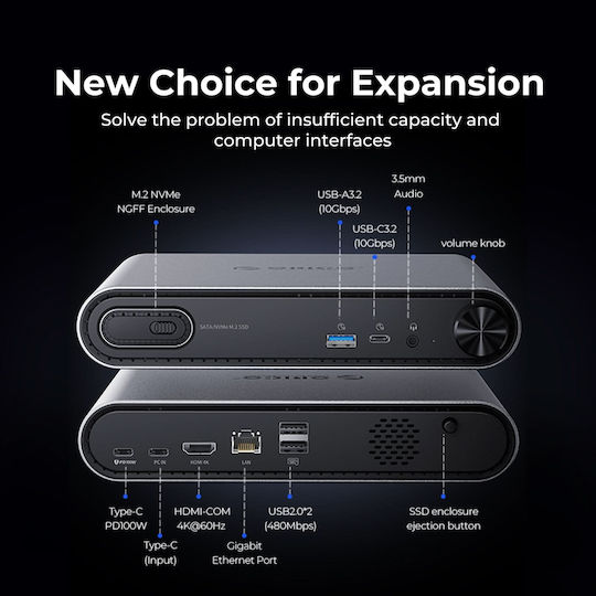 Orico PTM1 USB-C Докинг станция с HDMI 4K PD Ethernet Сребриста