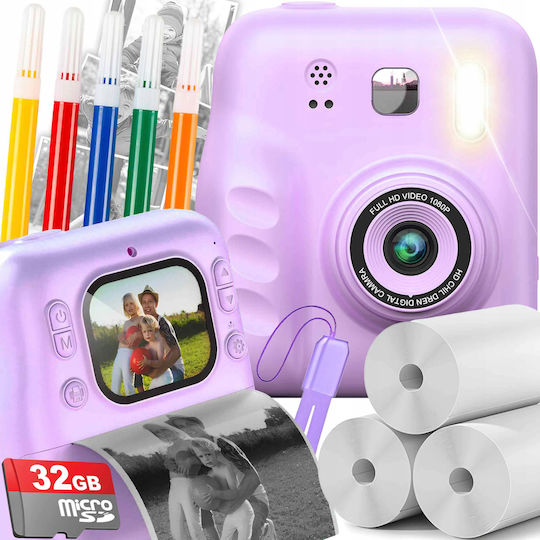 Instant Print Kids Camera 12MP Full HD (1080p) with Thermal Printing Purple