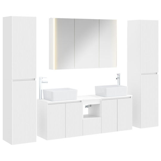 vidaXL Badezimmer Waschtisch-Einheit mit Waschbecken, Spiegel & Spalte M100xB15.5xH70cm Weiß