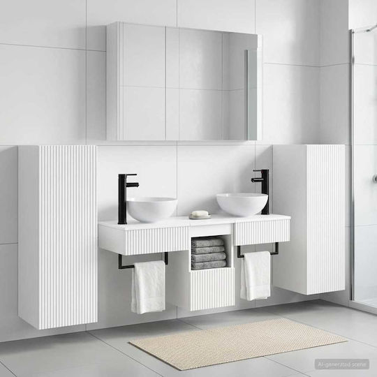 vidaXL Πάγκος με Νιπτήρα, Καθρέπτη & Στήλη Μ100xΒ15.5xΥ70cm Λευκό