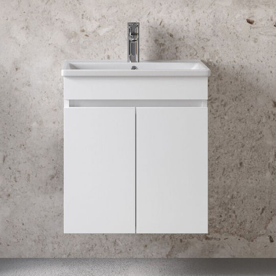 Furnibath Πάγκος με Νιπτήρα Μ55xΒ60xΥ33cm Λευκή Λάκα