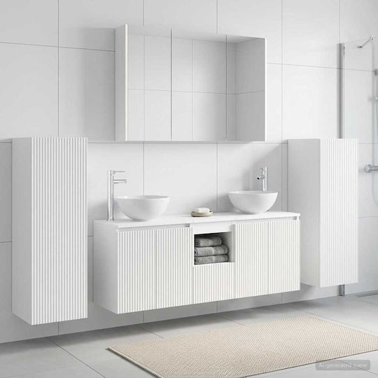 vidaXL Πάγκος με Νιπτήρα, Καθρέπτη & Στήλη Μ100xΒ15.5xΥ70cm Λευκό