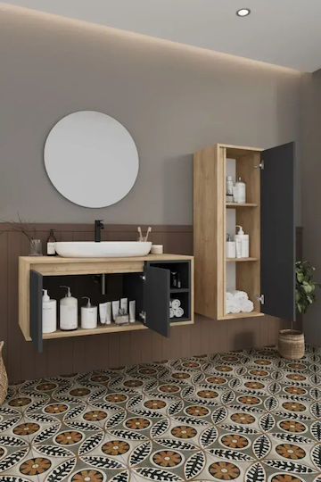 Dulap De Baie Mdf 100cm Cu Chiuvetă Și Coloană 3 Bucăți Gri 120x35x40cm