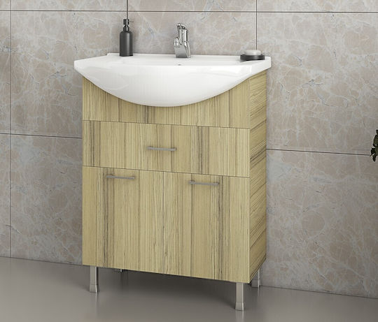 Drop Ritmo 55 Waschtisch mit Waschbecken Glanzlack L51xB30xH80cm Natural Oak