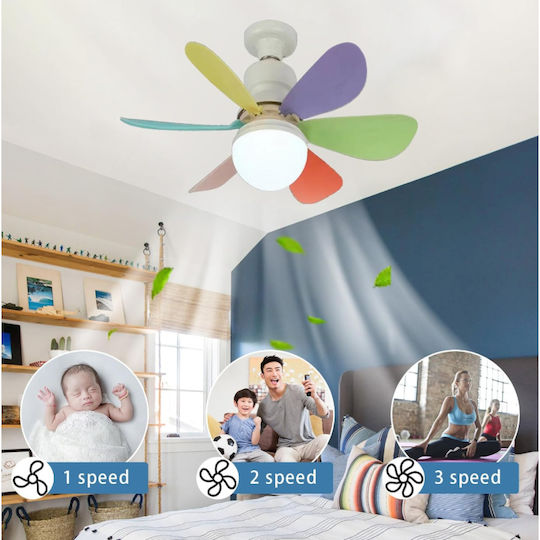 Ventilator de Tavan 52cm cu Lumină Multicolor / Alb