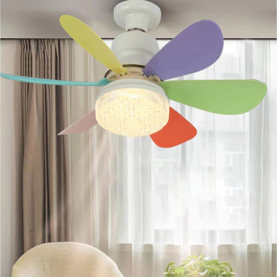 Ventilator de Tavan 52cm cu Lumină Multicolor / Alb