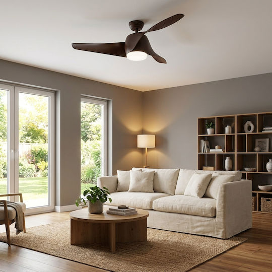 Aca Ανεμιστήρας Οροφής 132cm με Φως Καφέ