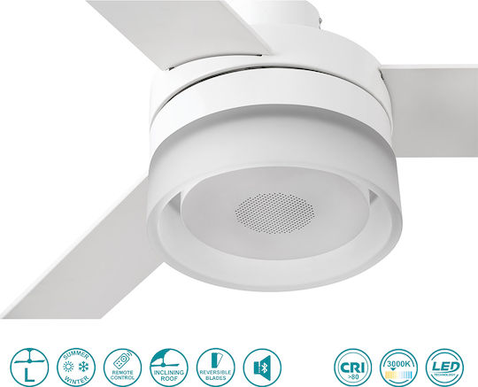 Faro Barcelona Ice L Speaker 3000K Ανεμιστήρας Οροφής 132cm με Φως Λευκός