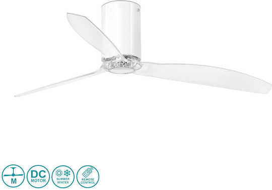 Faro Barcelona Mini Tube Fan M Ceiling Fan 128cm with Light Fixture Shiny White / Transparent