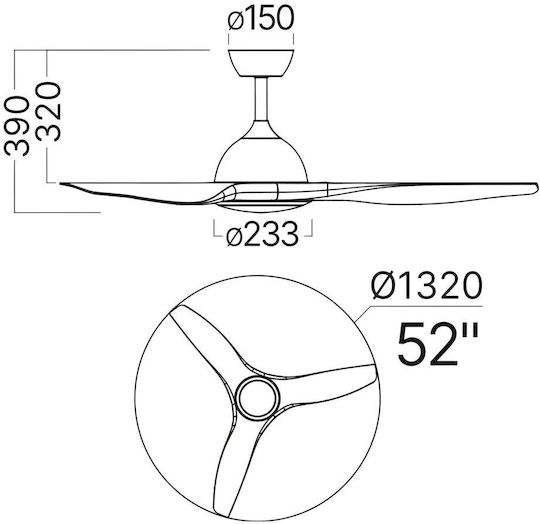 Braytron Ceiling Fan 132cm with Light Fixture Black