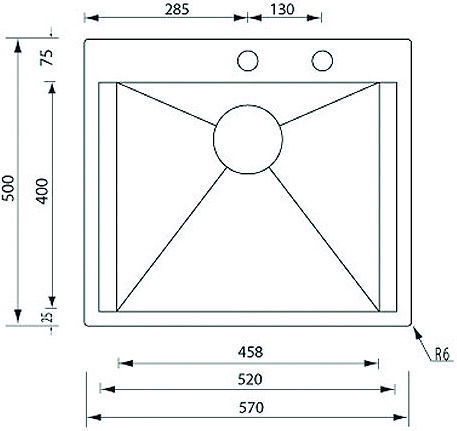 Sanitec Focus Mix Ένθετος Νεροχύτης Inox Σατινέ Μ57xΠ50cm Ασημί