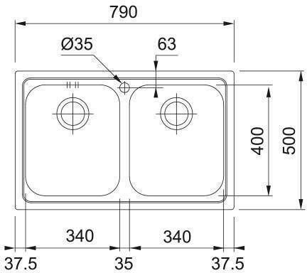 Franke Logica Line Lol Drop-In Kitchen Sink Inox Brushed Finish L86xW50cm Silver