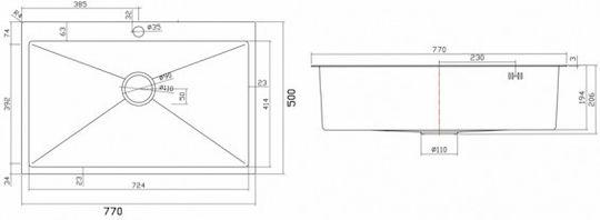 Sanitec Vision 7750hs Drop-In Küchenspüle Inox Satiniert M77xP50cm Silber