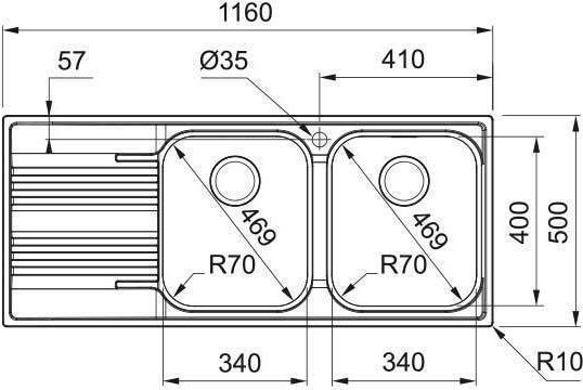 Franke Srx 621 1010454910 Drop-In Мивка Ляв Inox Ш116xД50см Сребрист
