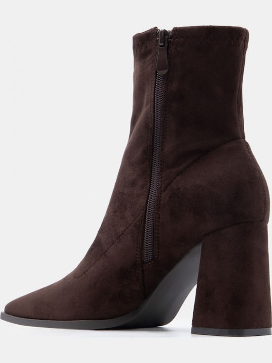 Suede Women's Ankle Boots with High Heel Brown