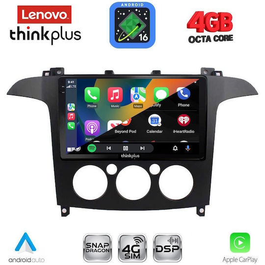 Lenovo Car Audio System for Ford S-Max 2006-2014 with A/C Bluetooth USB WiFi GPS Apple CarPlay Android Auto with 9" Touch Screen