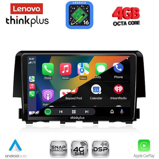 Lenovo Car Audio System for Honda Civic 2016-2021 Bluetooth USB WiFi GPS Apple CarPlay Android Auto with 9" Touch Screen