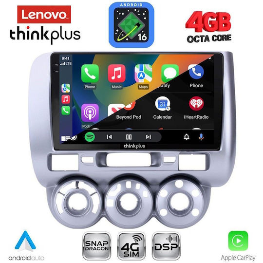 Lenovo Автомобилна Аудио Система за Honda Jazz 2002-2008 с A/C (Bluetooth/USB/Вграден Wi-Fi/GPS/Apple CarPlay/Android Auto) с Touch Screen 9"