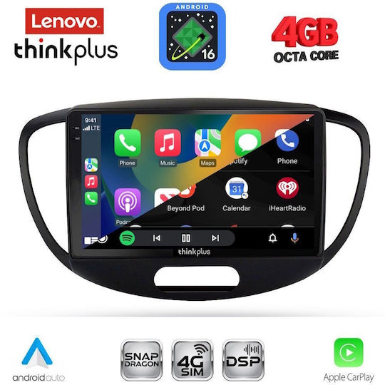 Lenovo Car Audio System for Hyundai i10 2008-2013 (Bluetooth/USB/WiFi/GPS/Apple CarPlay/Android Auto) with 9" Touch Screen