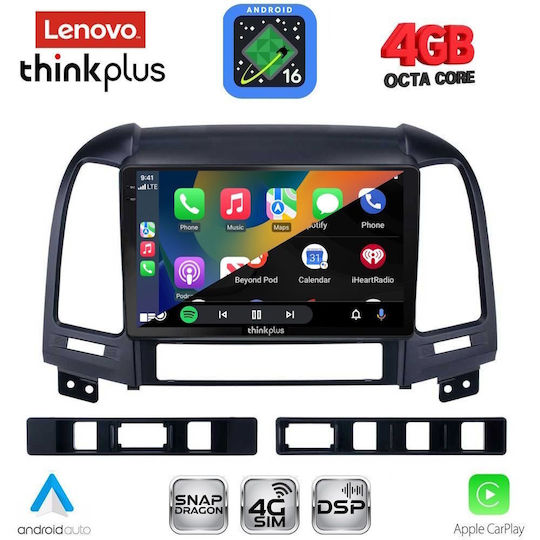 Lenovo Автомобилна Аудио Система за Hyundai Santa Fe 2005-2013 (Bluetooth/USB/Вграден Wi-Fi/GPS/Apple CarPlay/Android Auto) с Touch Screen 9"