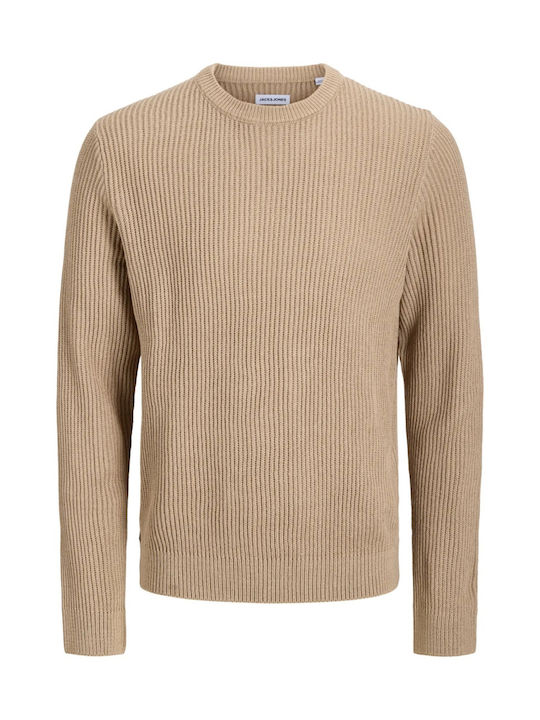 Crew Neck Herrenblusen Langarm Beige