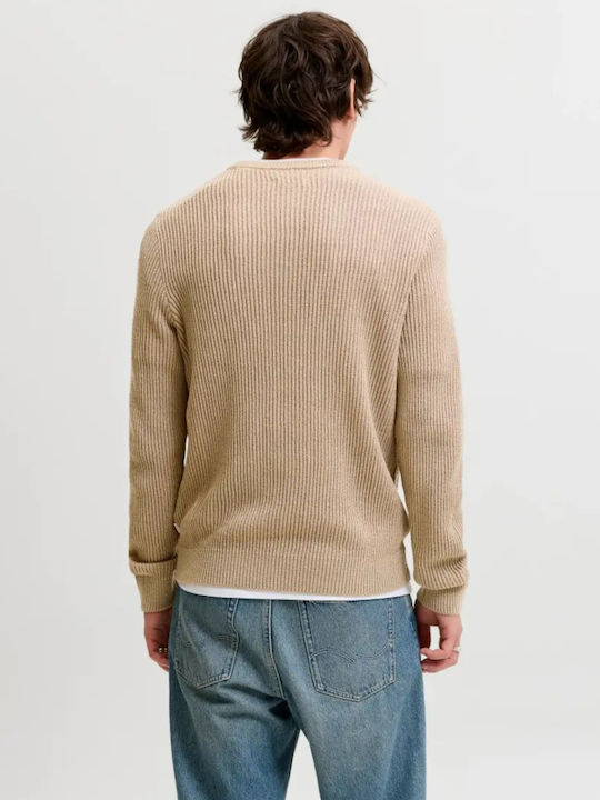 Crew Neck Herrenblusen Langarm Beige