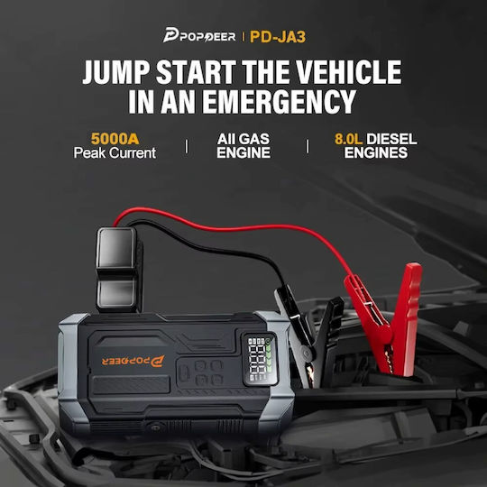 Popdeer Popdeer Portable Car & Motorcycle Battery Jump Starter 5000A with Power Bank USB Pump Flashlight 12V