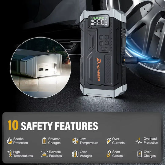 Popdeer Popdeer Portable Car & Motorcycle Battery Jump Starter 5000A with Power Bank USB Pump Flashlight 12V