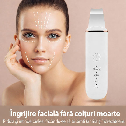 Dispozitiv Ultrasonic Pentru Curățare Facială Funcție Hidratare Peeling 4 Moduri Reîncărcabil Usb Alb