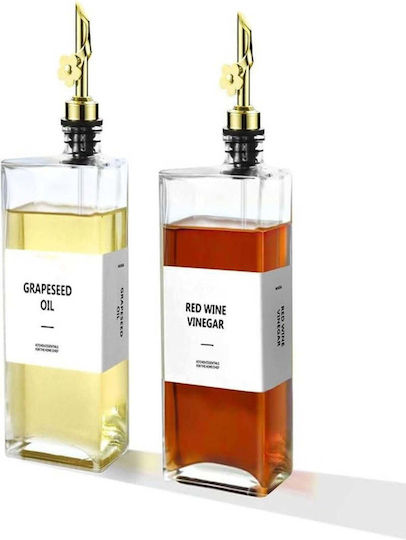 Set 4 Square Bottles Oil Vinegar & Liquid Spices 350 Ml Drip-proof Dispenser Labels Included