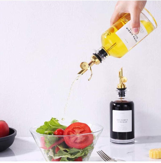 Set 4 Sticle Rotunde Pentru Ulei Oțet și Condimente Lichide 350 Ml Dispenser Fără Picurare Etichete Incluse