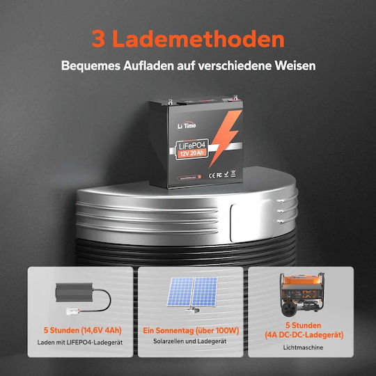 Litime 12v 20ah Lifepo4 Deep Cycle Battery 20a Bms 256wh