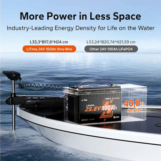 Litime 24v 100ah Xtra Mini Lifepo4 Battery Bluetooth Trolling Motors 70–100 Lbs