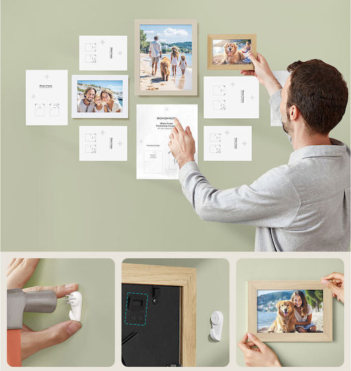 Songmics Wall Mounted Wooden Photo Frame with Beige Frame 10 Pieces