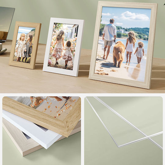 Songmics Wall Mounted Wooden Photo Frame with Beige Frame 10 Pieces