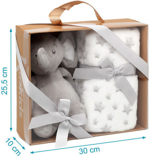 Kiokids Одеяло за гушкане и люлка Флийс Сив с животинче 100x100см