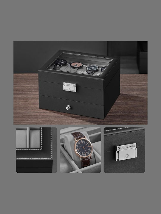 Songmics Wooden Jewellery Box with Drawer Black 18.5x22x13.5cm