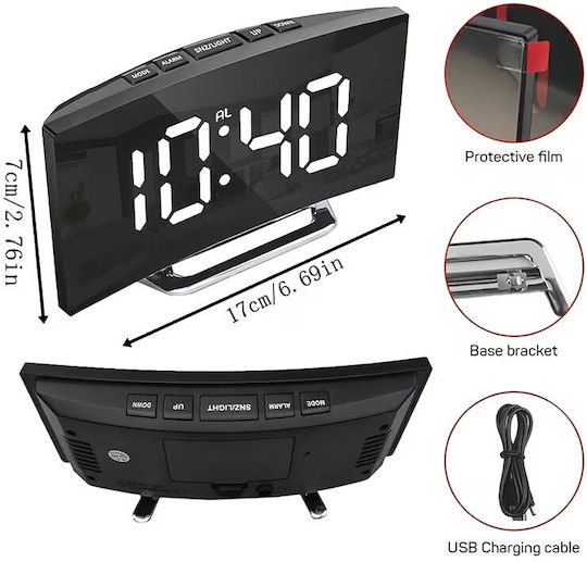 Tischuhr Digital LED mit Wecker Schwarz 10DIS06