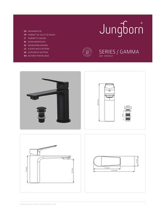 Jungborn Baterie Amestecare pentru Chiuvetă Neagră
