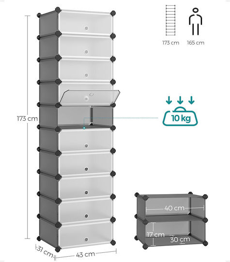 Songmics Plastic Shoe Storage Box in Grey Colour 10pcs