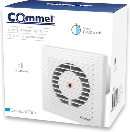 Commel Ventilator Badezimmer Φ100 12W mit Klappe und Timer 420-102
